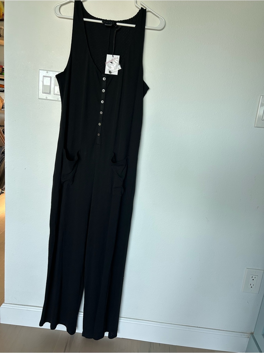 Hatch 24/7 Feeding Jumpsuit Black Sleeveless Button-Front, size L, NWT